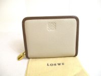 LOEWE Beige Khaki Leather Gold H/W Round Zip Coin Purse #a545