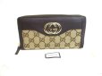 Photo1: GUCCI GG Brown Canvas and Leather Round Zip Long Wallet #a554 (1)