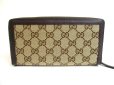 Photo2: GUCCI GG Brown Canvas and Leather Round Zip Long Wallet #a554 (2)