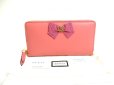 Photo1: GUCCI GG Marmont Ribbon Motif Pink Leather Round Zip Wallet #a558 (1)