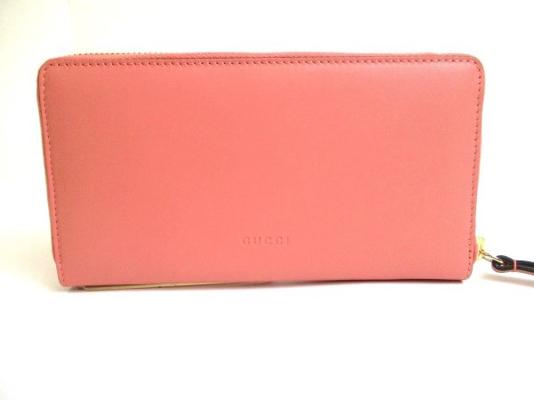 Photo2: GUCCI GG Marmont Ribbon Motif Pink Leather Round Zip Wallet #a558