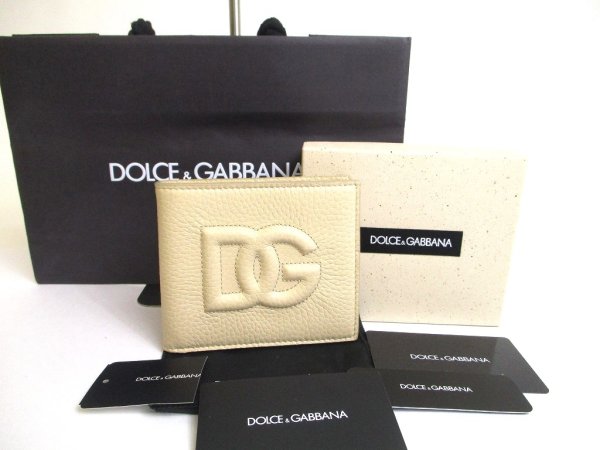 Photo1: DOLCE & GABBANA Beige Leather Bifold Bill Wallet Purse #a560