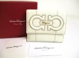 Photo1: Salvatore Ferragamo Gancini White Leather Gold H/W Bifold Wallet #a562 (1)