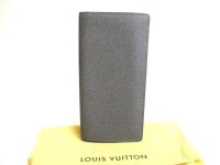 LOUIS VUITTON Gray Taiga Leather Flap Bill Wallet Portefeuille Long #a564