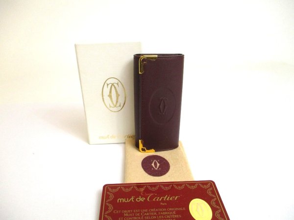 Photo1: Cartier Must de Cartier Bordeaux Leather 4 Pics Key Cases #a565