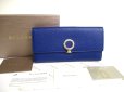 Photo1: BVLGARI Blue Leather Logo Clip Flap Long Wallet #a567 (1)