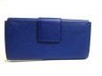 Photo2: BVLGARI Blue Leather Logo Clip Flap Long Wallet #a567 (2)