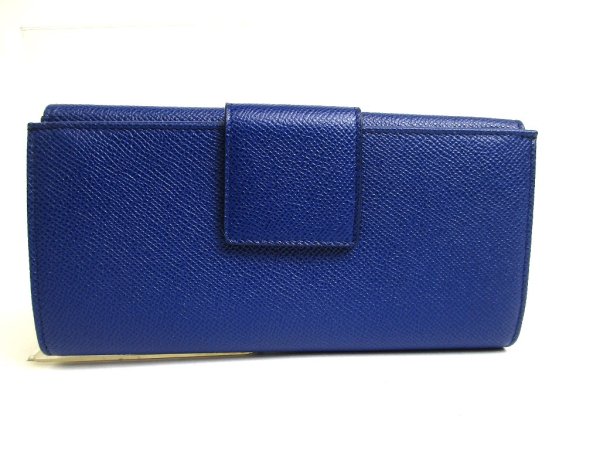 Photo2: BVLGARI Blue Leather Logo Clip Flap Long Wallet #a567