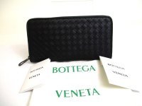 BOTTEGA VENETA Intrecciato Black Leather Round Zip Wallet Purse #a573