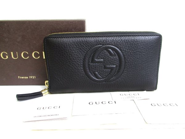 Photo1: GUCCI Interlocking G Black Leather Round Zip Long Wallet #a574