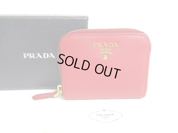 Photo1: PRADA Saffiano Red Leather Coin Case Purse #a577