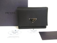 PRADA Black Nylon and Leather Trifold Wallet Purse #a578