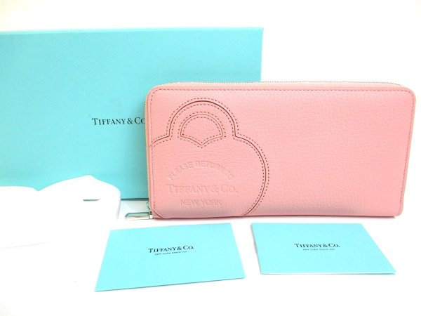 Photo1: Tiffany & Co. Return to Tiffany Pink Leather Large Zip Wallet #a579