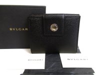 BVLGARI Black Leather Bifold Wallet Compact Wallet #a581