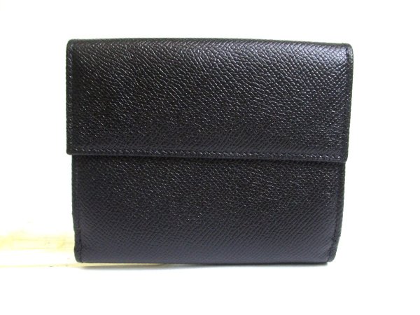 Photo2: BVLGARI Black Leather Bifold Wallet Compact Wallet #a581