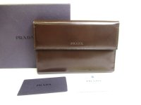 PRADA Dark Brown Leather Trifold Wallet Compact Wallet #a582