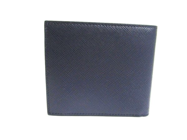 Photo2: PRADA Saffiano Navy Blue Gray Leather Bifold Wallet Compact Wallet #a586