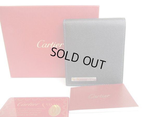Photo1: Cartier Santos de Cartier Black Leather Bifold Bill Wallet Card Holder #a588