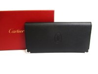 Cartier Must de Cartier Black Leather Bifold Long Bill Wallet #a591