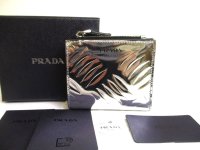 PRADA Silver and Black Leather Bifold Wallet Compact Wallet #a592