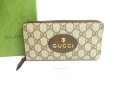 Photo1: GUCCI Neo Vintage GG Supreme Canvas Yellow Leather Round Zip Long Wallet #a593 (1)