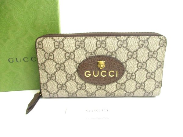 Photo1: GUCCI Neo Vintage GG Supreme Canvas Yellow Leather Round Zip Long Wallet #a593