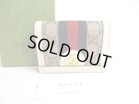 GUCCI GG Beige Leather White Leather Ophidia GG Bifold Wallet #a596