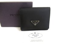 PRADA Black Nylon and Leather Trifold Wallet Purse #a598