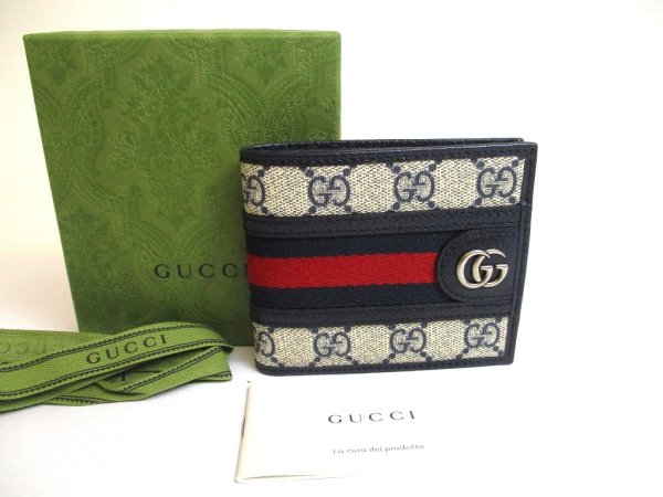 Photo1: GUCCI Beige Coating Leather Ophidia GG Bifold Bill Wallet #a603