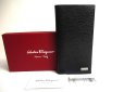 Photo1: Salvatore Ferragamo Black Orange Beige Leather Flap Long Bill Wallet #a605 (1)