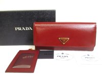 PRADA Saffiano Cerise N Leather Bifold Long Flap Wallet #a606