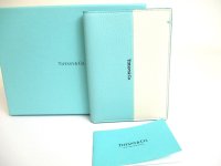 Tiffany&Co. Blue White Leather Passport Holder Notebook Holders #s607