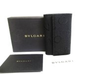 BVLGARI Black Logo Canvas Black Leather 6 Pics Key Chain #a609