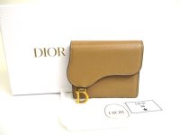 Christian Dior Cannage Brown Leather Trifold Saddle Lotus Wallet #a610