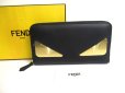 Photo1: FENDI Bugs Metal Black Leather Round Zip Long Wallet #a613 (1)