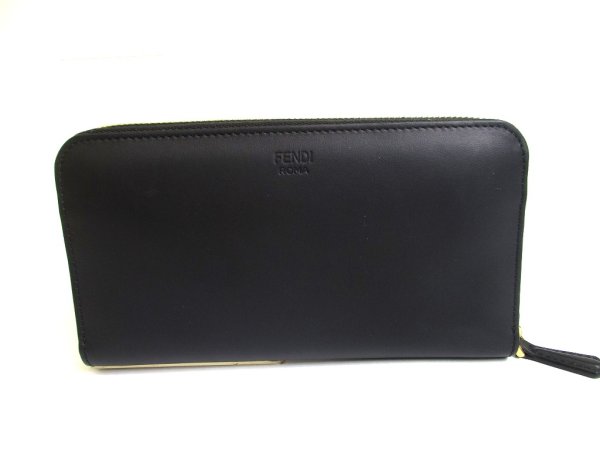 Photo2: FENDI Bugs Metal Black Leather Round Zip Long Wallet #a613