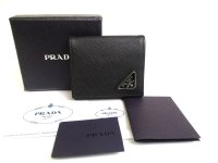 PRADA Saffiano Black Leather Coin Case Purse #a614