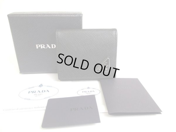 Photo1: PRADA Saffiano Black Leather Coin Case Purse #a614