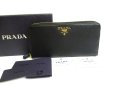 Photo1: PRADA Saffiano Black Leather Gold H/W Large Round Zip Long Wallet #a616 (1)