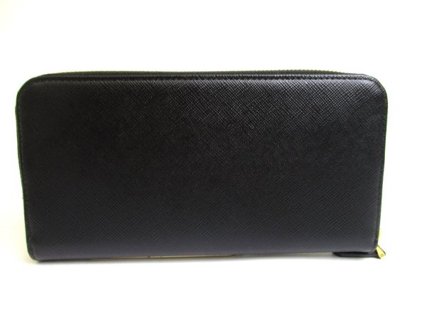 Photo2: PRADA Saffiano Black Leather Gold H/W Large Round Zip Long Wallet #a616