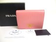 Photo1: PRADA Saffiano Multicolor Pink Leather Bifold Wallet Compact Wallet #a618 (1)