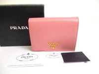 PRADA Saffiano Multicolor Pink Leather Bifold Wallet Compact Wallet #a618