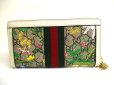 Photo2: GUCCI White Leather Flower Motif Web Stripe Ophidia Zip Around Wallet #a623 (2)
