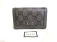 Photo1: GUCCI Double G Gray Coating Canvas Leather Card Holder #a637 (1)