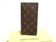 Photo1: LOUIS VUITTON Monogram Brown Leather Flap Checkbook Bill Wallet #a640 (1)