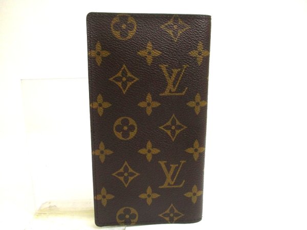 Photo2: LOUIS VUITTON Monogram Brown Leather Flap Checkbook Bill Wallet #a640