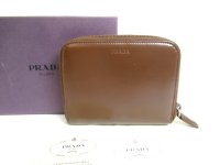 PRADA Brown Leather Bifold Wallet Compact Wallet #a647