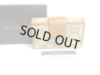 GUCCI GG Beige Canvas Brown Leather 6 Pics Key Chain #a652