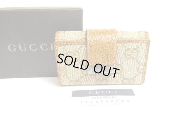 Photo1: GUCCI GG Beige Canvas Brown Leather 6 Pics Key Chain #a652
