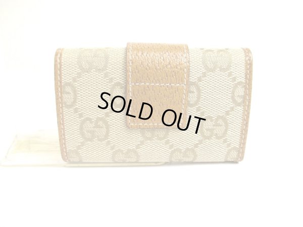 Photo2: GUCCI GG Beige Canvas Brown Leather 6 Pics Key Chain #a652